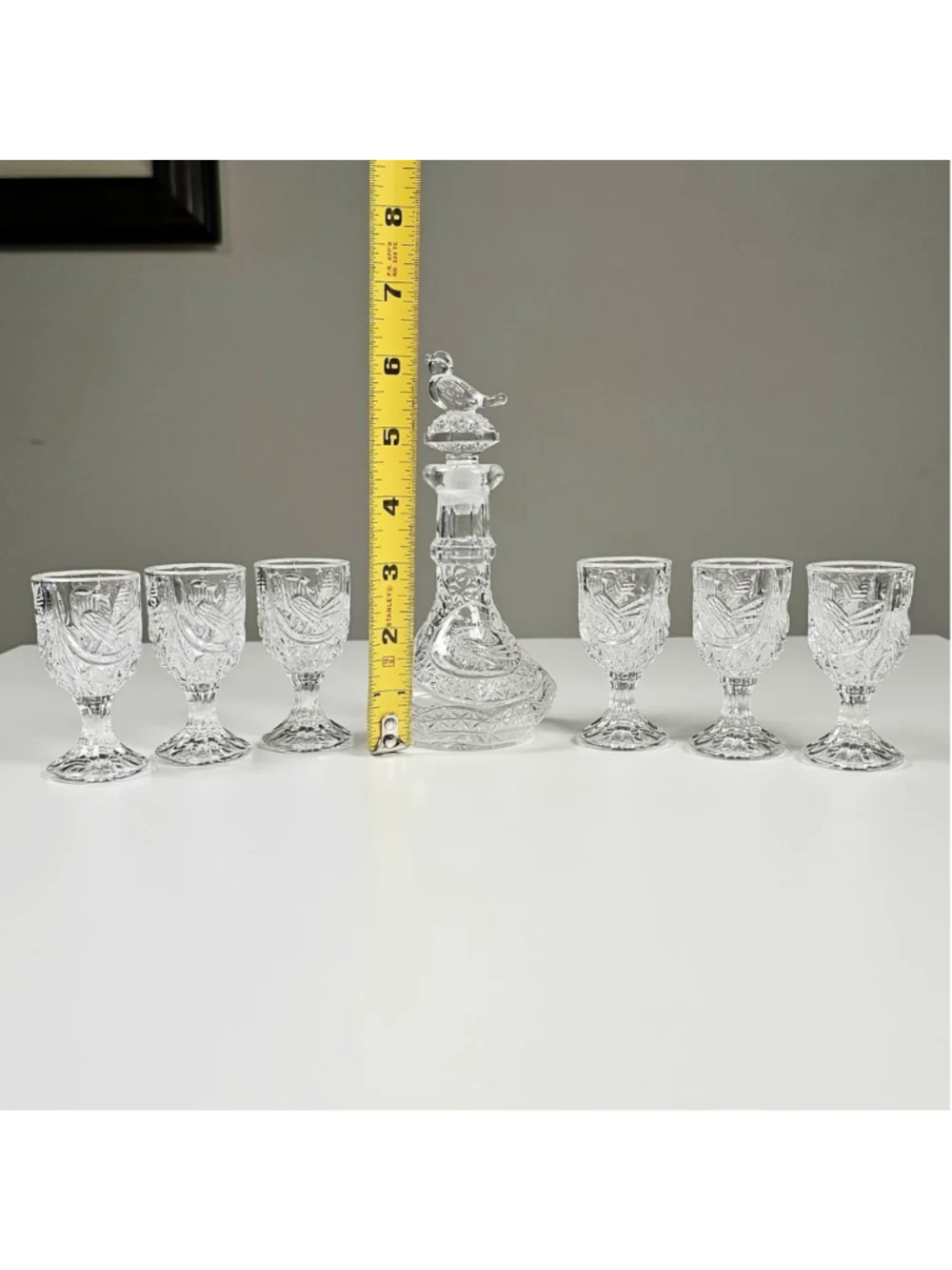 Vtg Hofbauer Byrdes Crystal Small Cordial Liqueur Decanter Set 6 Glasses Germany
